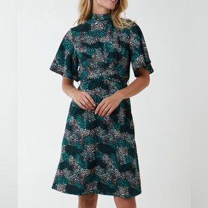 QED LONDON wrap front high neck printed dress - size UK 8 / US 4 BRAND NEW